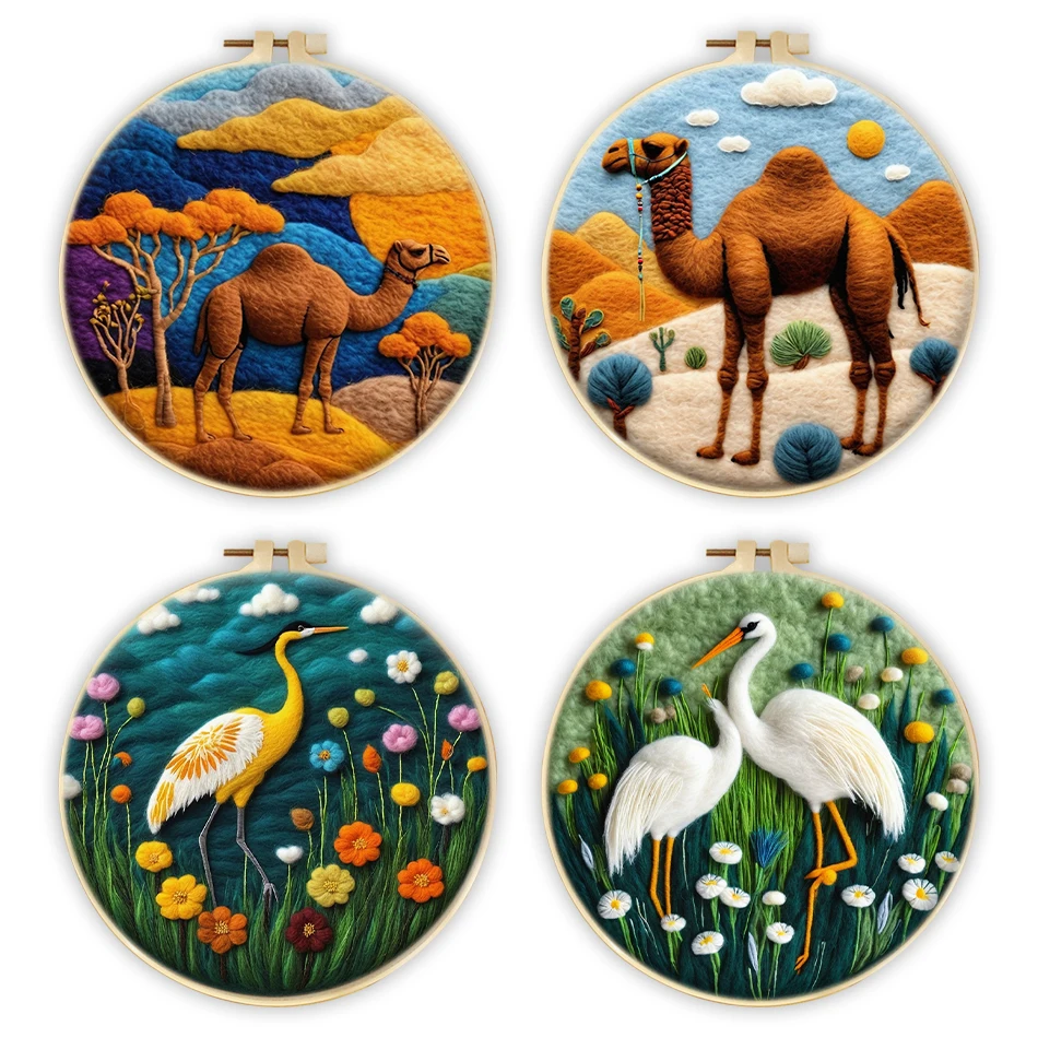 SDOYUNO Wool Felt Painting For Beginners Animals Camel Bird Craft Supplies Needle Handicraft Felt Diy Set Creative Leisure Felt