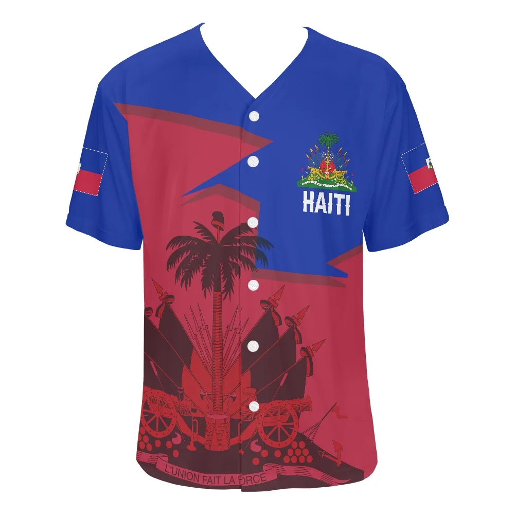 New Design Summer Men's Jerseys V-neck Short Sleeve Shirt Haitian Pattern Print Baseball Jersey For Street Hip Hop Baseball Top