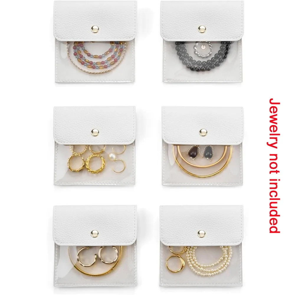 

6PCS Light Luxury Jewelry Storage Bag Transparent PU Leather Portable Ring Necklace Flap Pouch Earrings Ring Snap Bags Cosmetic