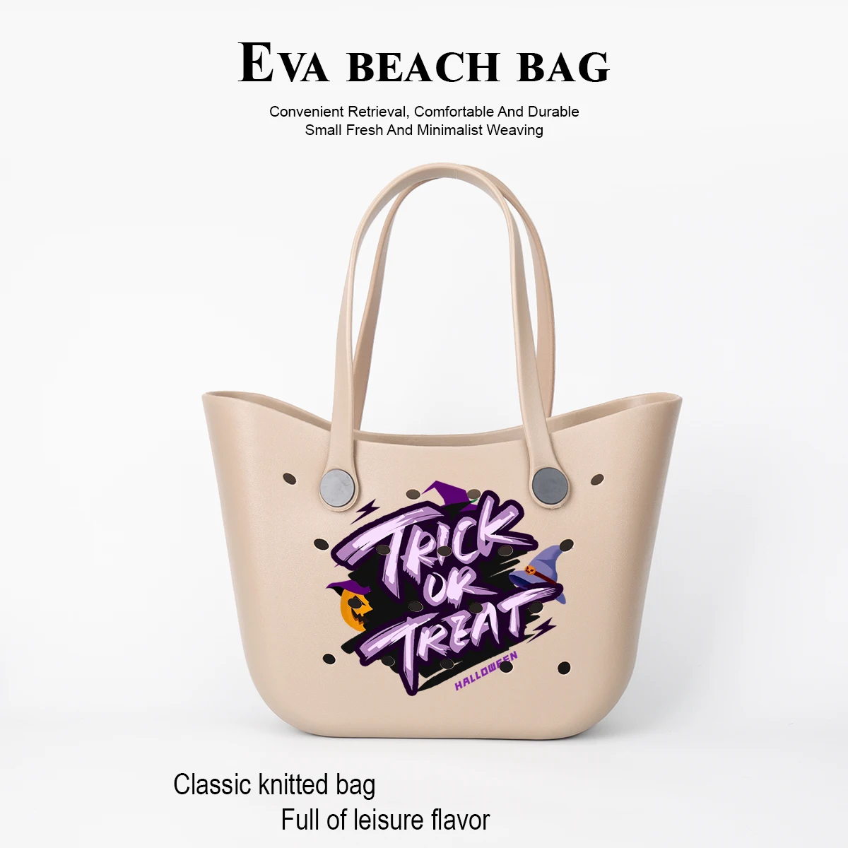 Large Capacity Eva Tote Bag, Halloween Trick-Or-Treat English Text Decoration, Suitable for Children to Collect Candy on Halloween, Suitable for Daily Travel, Commuting, Sports, and Picnics, Versatile for All Seasons