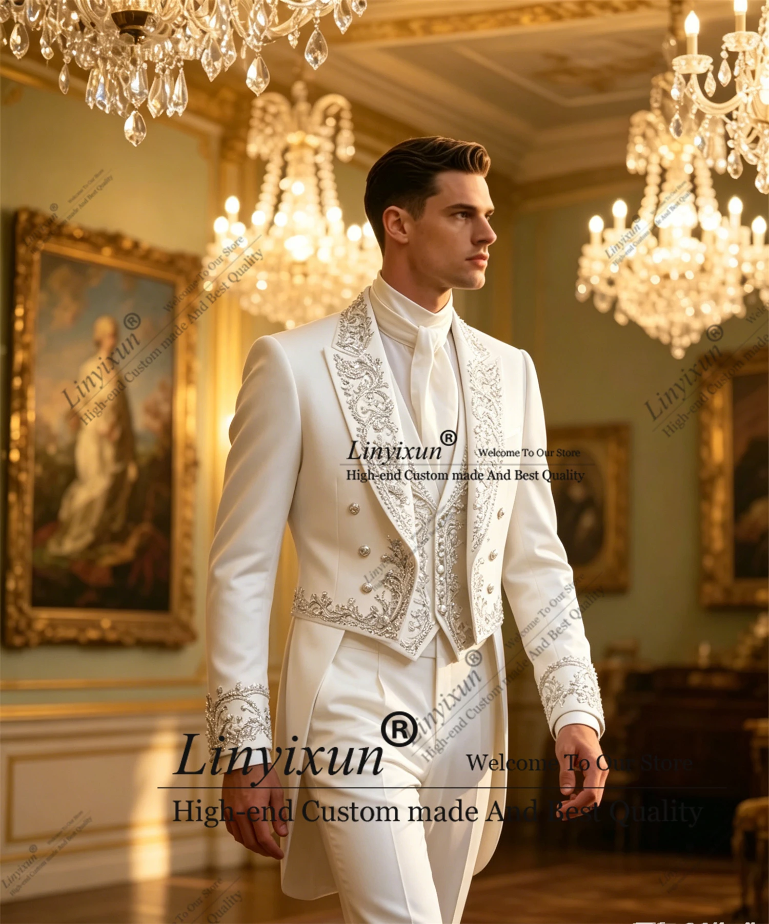 

Elegant vintage Diamond Crystal Groom Wedding Tuxedos 3 Piece Customized Male Prom Blazers Slim Peak Lapel trajes para hombre