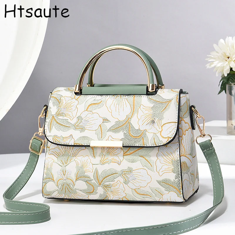 

Flower Printed Trendy Waterproof Women Handbag Adjustable Crossbody Bags Long Strap Closure Daily Use Shoulder Bag