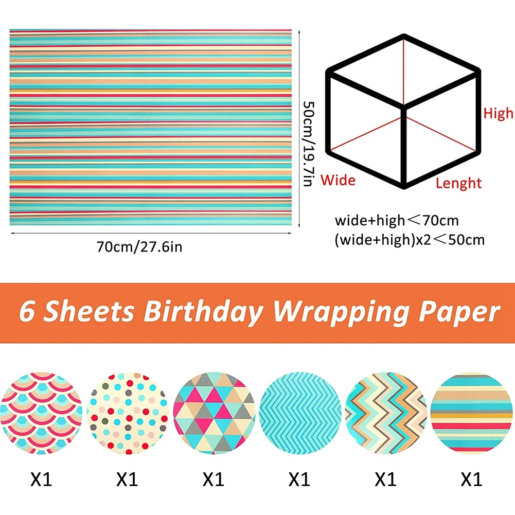 Wrapping Paper Sheets,for Christmas Birthday Party Wrapping Paper Set 6 Pcs Gift Wrap Papers,Present Gift Wrapping