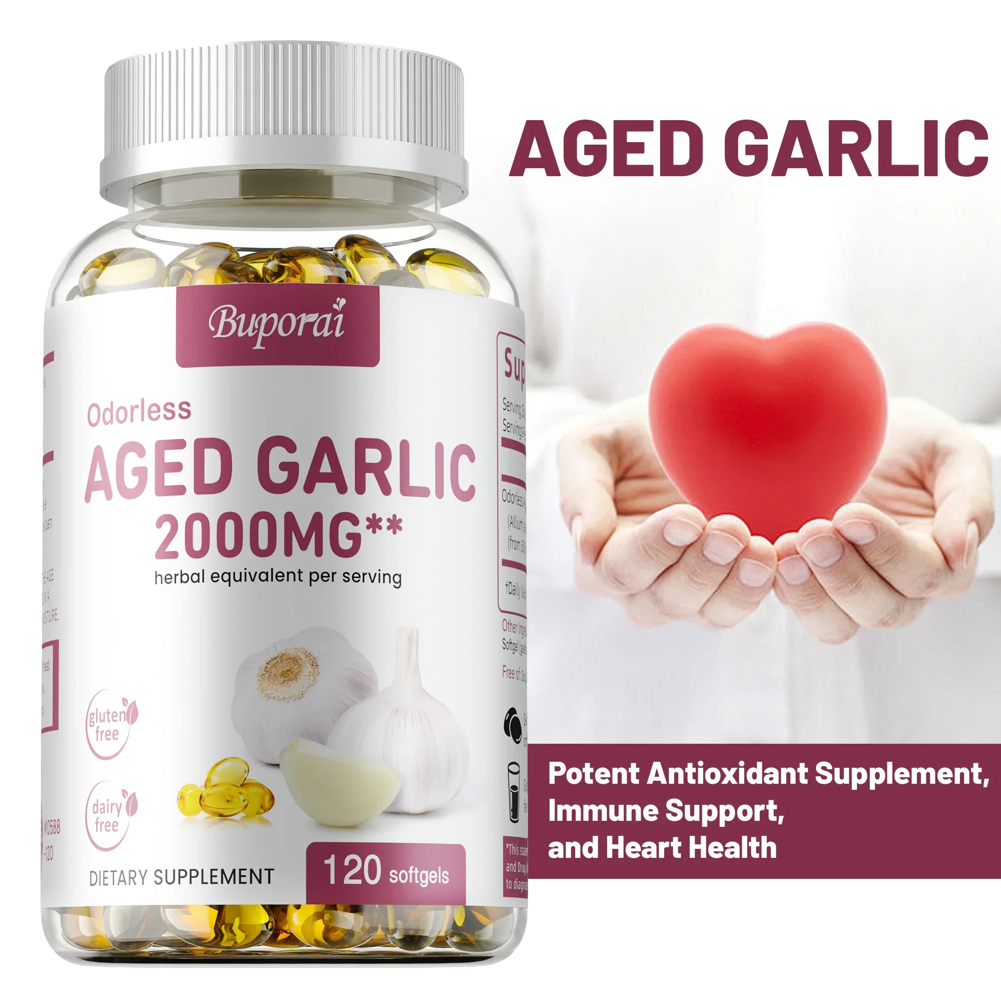 Odorless Aged Garlic - Improved Blood Circulation, Balances Cholesterol,Promote Heart Health,Immunity Support,Dietary Supplement