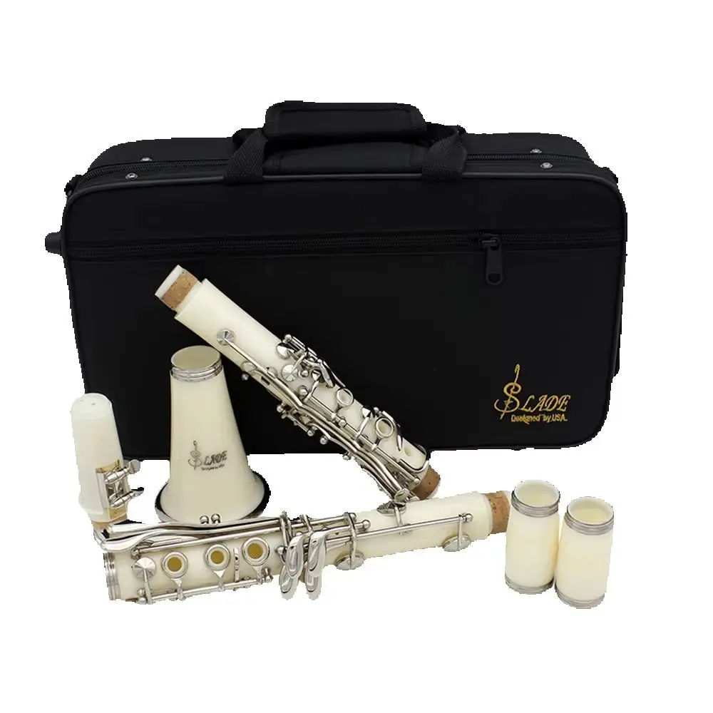 SLADE 17 Keys Clarinet Bb Flat Clarinet White ABS Body with Parts Kit Great for Student & Grade Exam Durable & Stable Tone