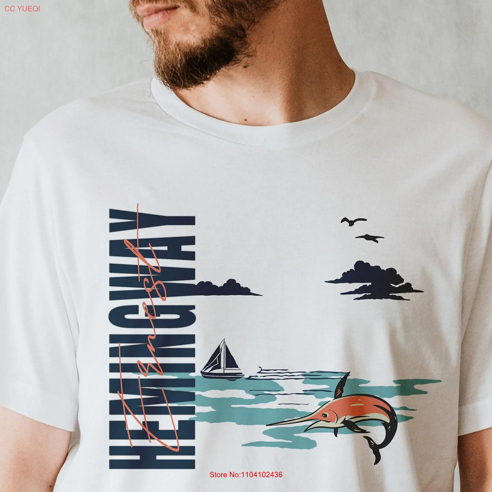 Hemingway T Shirt Ernest Old Man and Sea Book Lover for Teacher Back to School  long or short sleeves