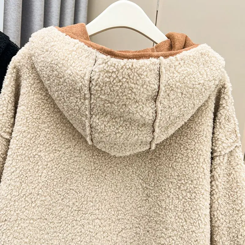 Womens Plus Size Winter Parkas Casual Clothing Mid-Length Hooded Suede Composite Fleece Jacket Curve Reversible Coats S6 5706