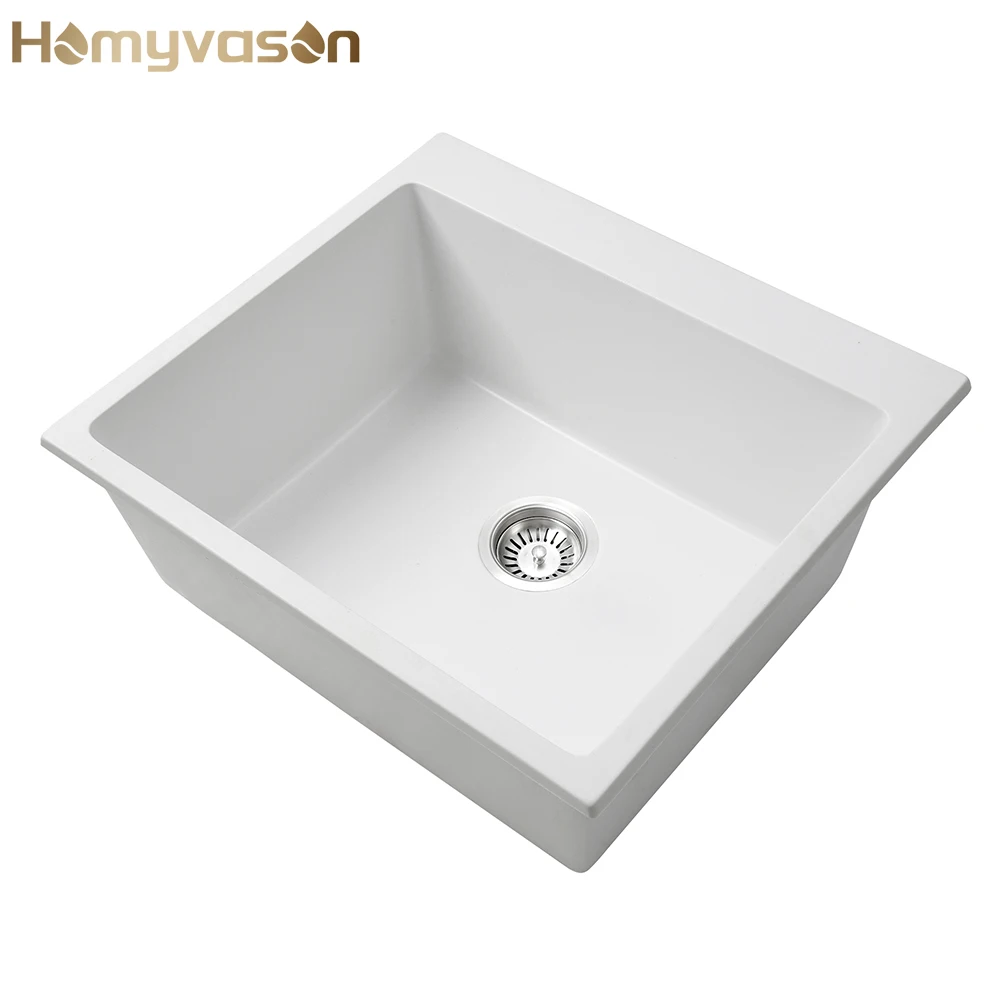 

Single Bowl Kitchen Sink Artificial Quartz Stone Watermark Over Counter White Granite Quartz Kitchen Sinks