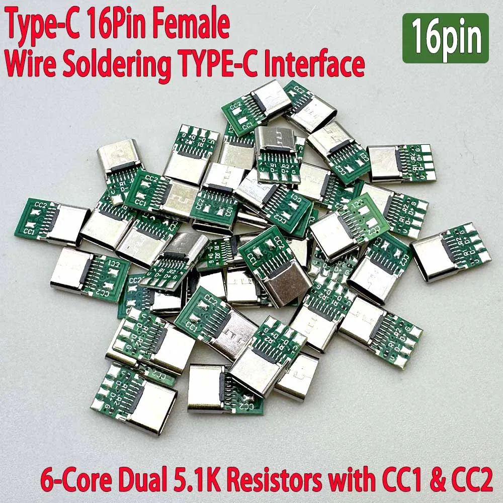 Usb 3.1 Type-C Connector 14/16pin Vrouwelijke Stopcontact 4pin Adapter Soldeerkabel 6 Soldeerverbinding Met Cc1 Cc2 Usb C Jack