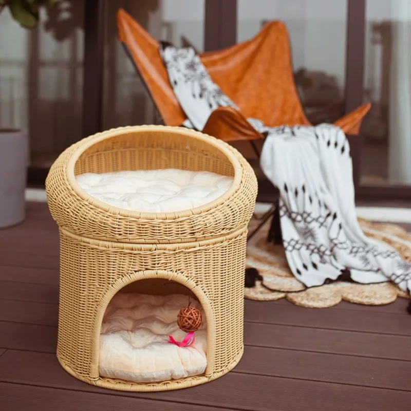 Upper and Lower Double-layer Large Space Cat Semi-closed Rattan Rattan Cat Cage