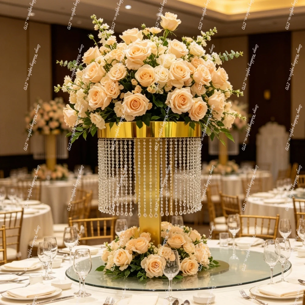 4pcs-10pcs  60-120cm  Shiny Gold Metal Centerpieces Crystal Wedding Centerpiece Gold Circle Top Mirror Plillar Flower Stand for
