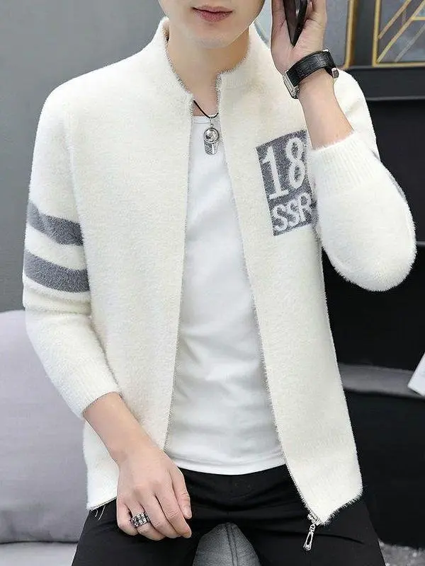 

Men's Knitted Jaet Autumn Winter New Sle Korean Version Versatile Cardigan Sweater Breathable V-Ne Casual Busin Wear