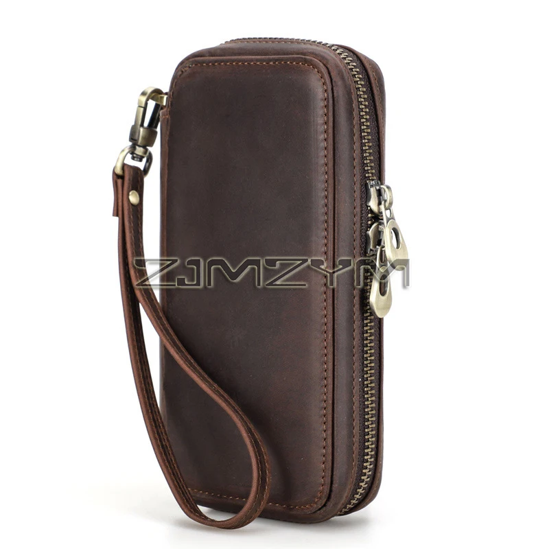 Genuine Leather Watch Case with Zipper, 2 Slots Travel Watch Pouch, Retro Protective Storage Bag for Men Women Gift