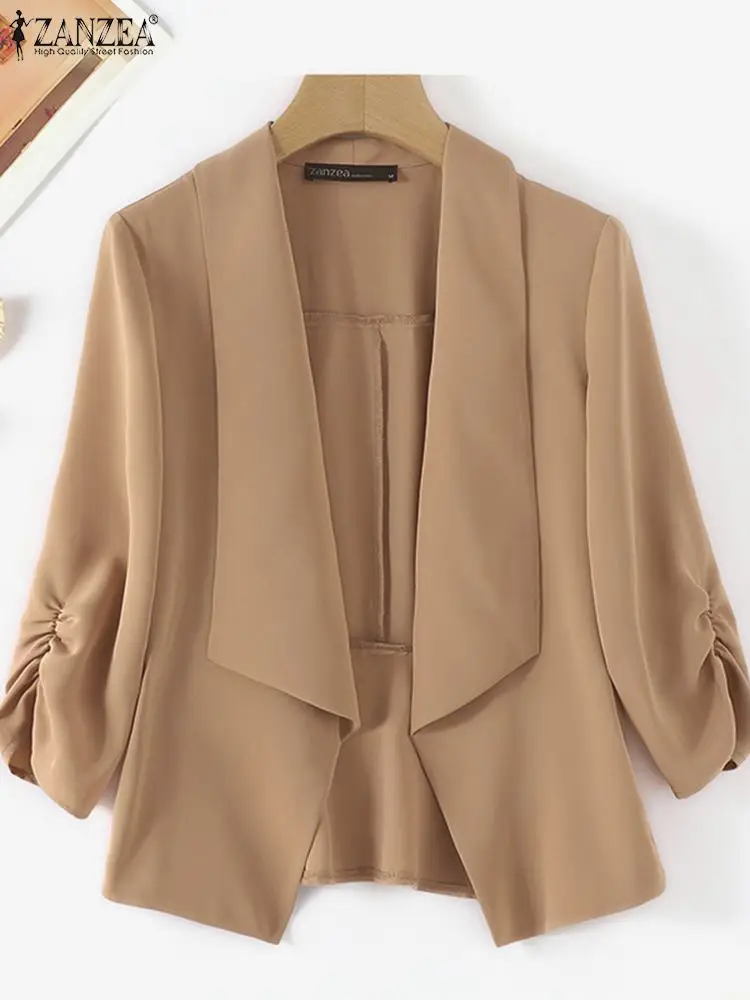 ZANZEA-Blazer Élégant à Manches 3/4 pour Femme, Combinaison Fine, Mode Coréenne, Col à Revers, Tenue de Travail Décontractée, Couleur Unie, Automne 2024