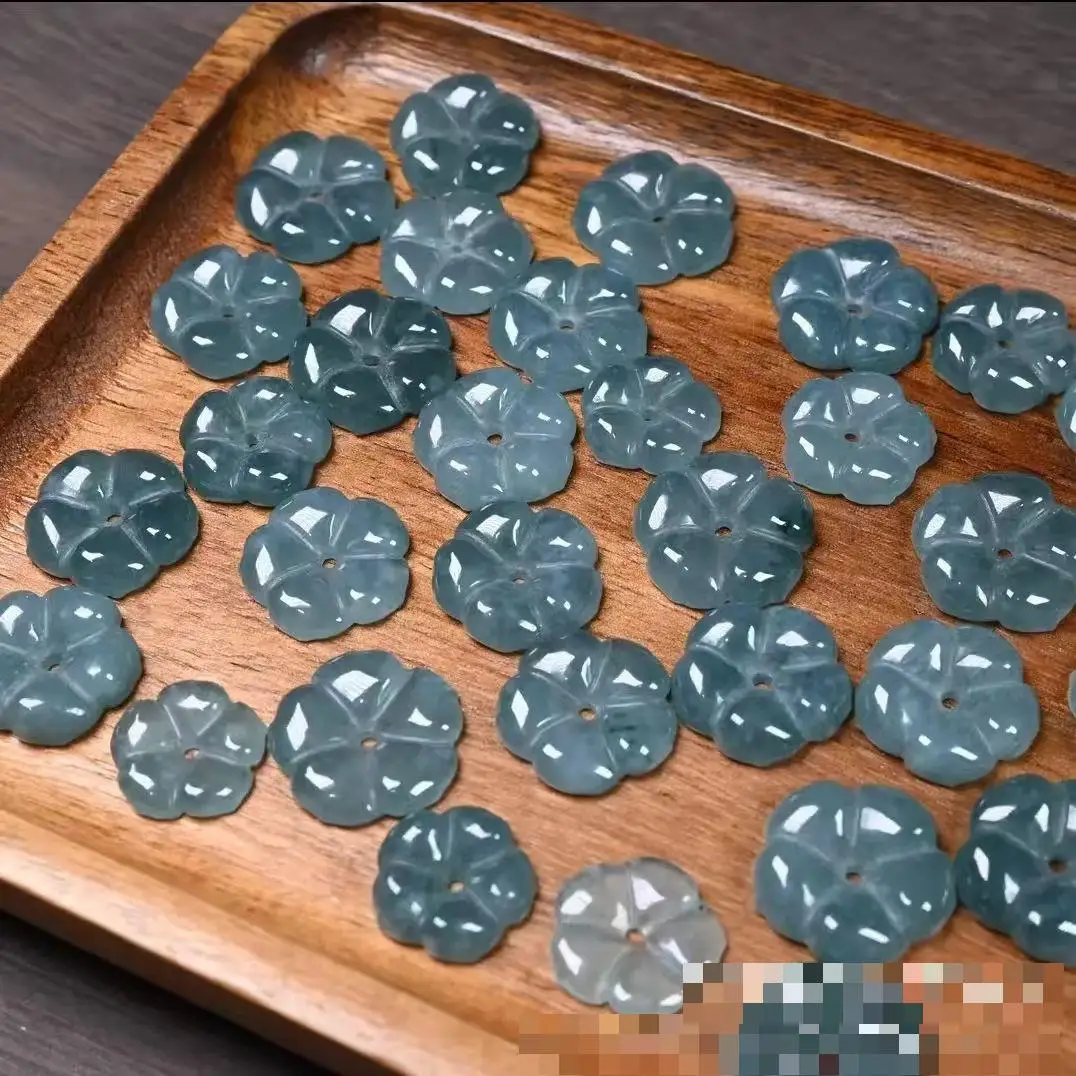 16mm Natural Myanmar Jadeite Grade A Burma Blue Water Jade Flower Bead For Jewelry Making Diy Bracelet Charm Necklace Accessorie 4