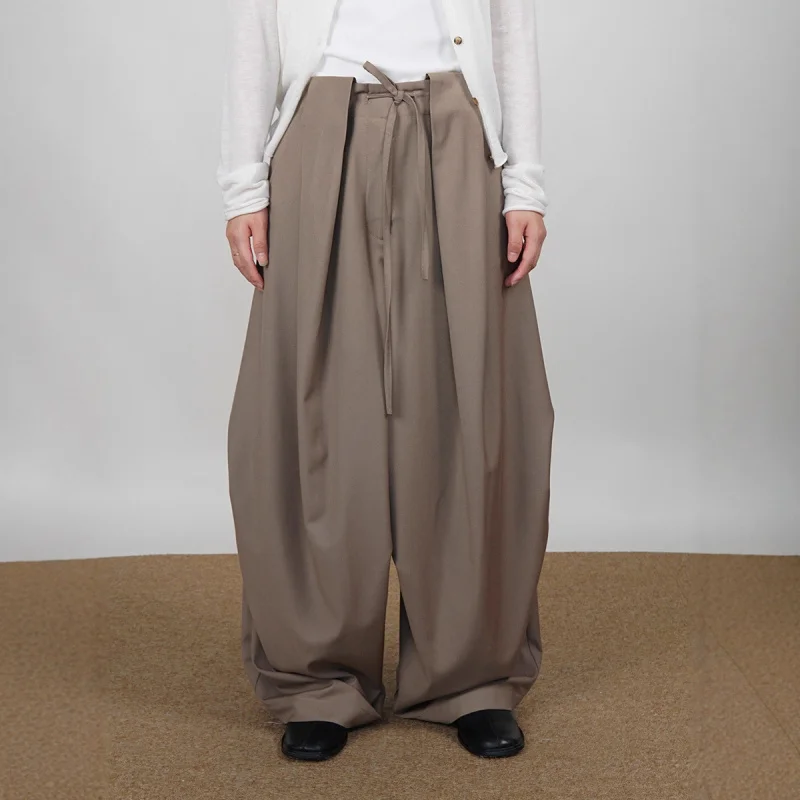 2025 Autumn New Style Paratrooper Wide Leg Suit Pants Loose Waistband Wrinkle Resistant Casual Trousers