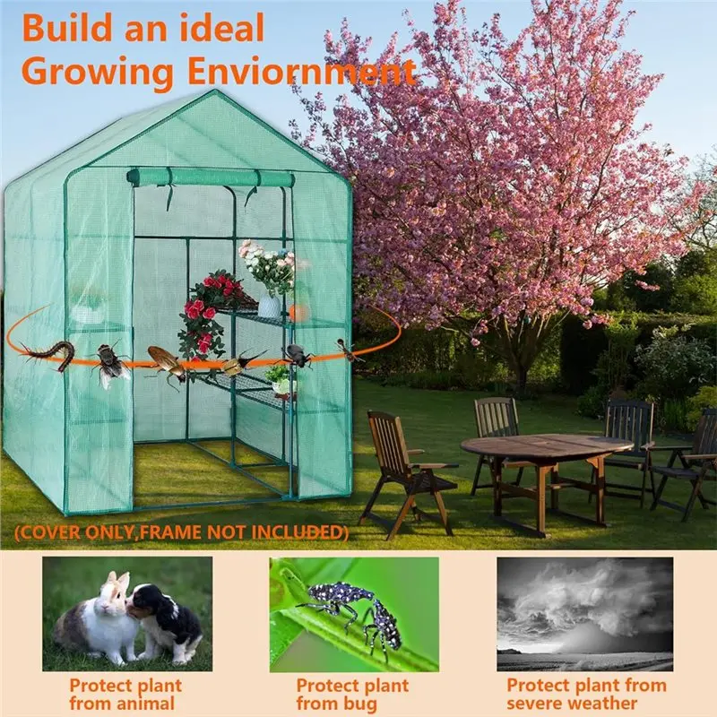 Replacement Cover For Walk-In Greenhouse- Greenhouse For Gardening Plants, 56X56x76 Inch PE Roll-Up Zipper Door