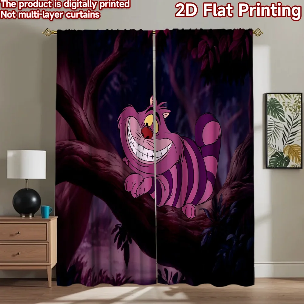 

2D flat printing 2pcs Drapes Cheshire Cat Purple Stripes Digital Printed Polyester Drapes Birthday Party for Indoor Celebrations