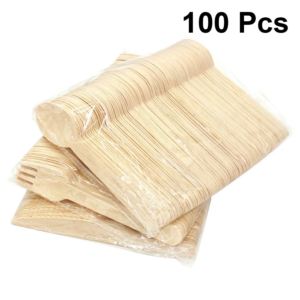 

100Pcs Wooden Cutlery Set Premium Disposable Utensils Spoons Forks Knives Tableware for Picnic Bbq Birthday Wedding