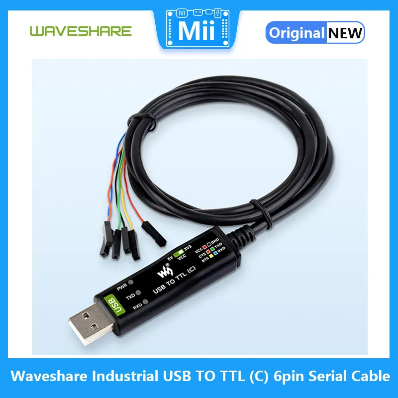 Waveshare Industrial USB TO TTL (C) 6pin Serial Cable, Original FT232RNL Chip, Multi Protection Circuits, Multi Systems Support