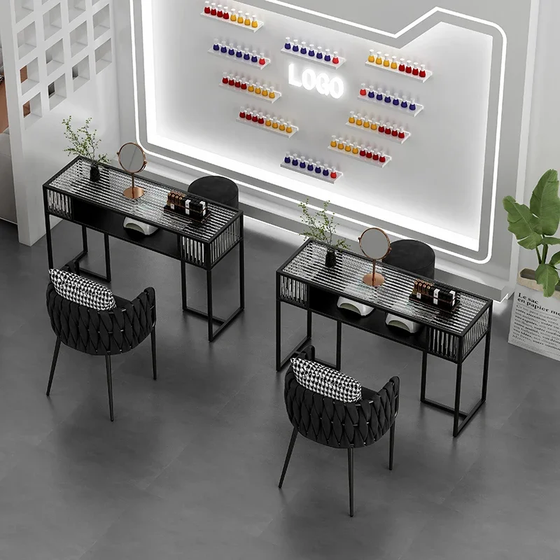 ネイルテーブルの設計専門家、ガラス製ビューティーレセプションネイルテーブル、高級サービス、ネイルテーブル、流行の家具