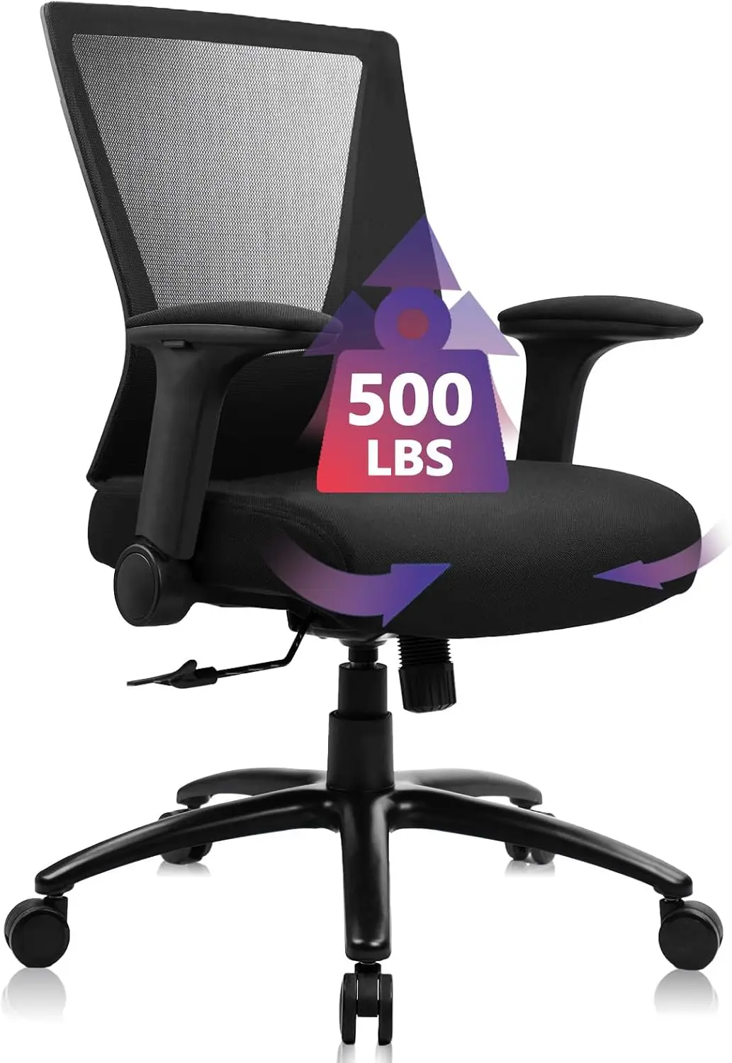 Big and Tall Office Chair Heavy Duty Ergonomic Desk Chair 500lbs with Flip-up Arms & Wide Thick Seat Cushion Home Executive Swiv