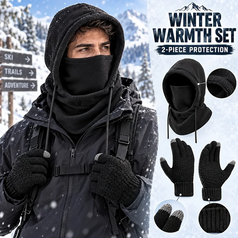 Winter Windproof Polar Fleece Balaclava Hat Unisex Knitted Thermal Thick Cycling Gloves Mountaineering Skiing Full Face Mask
