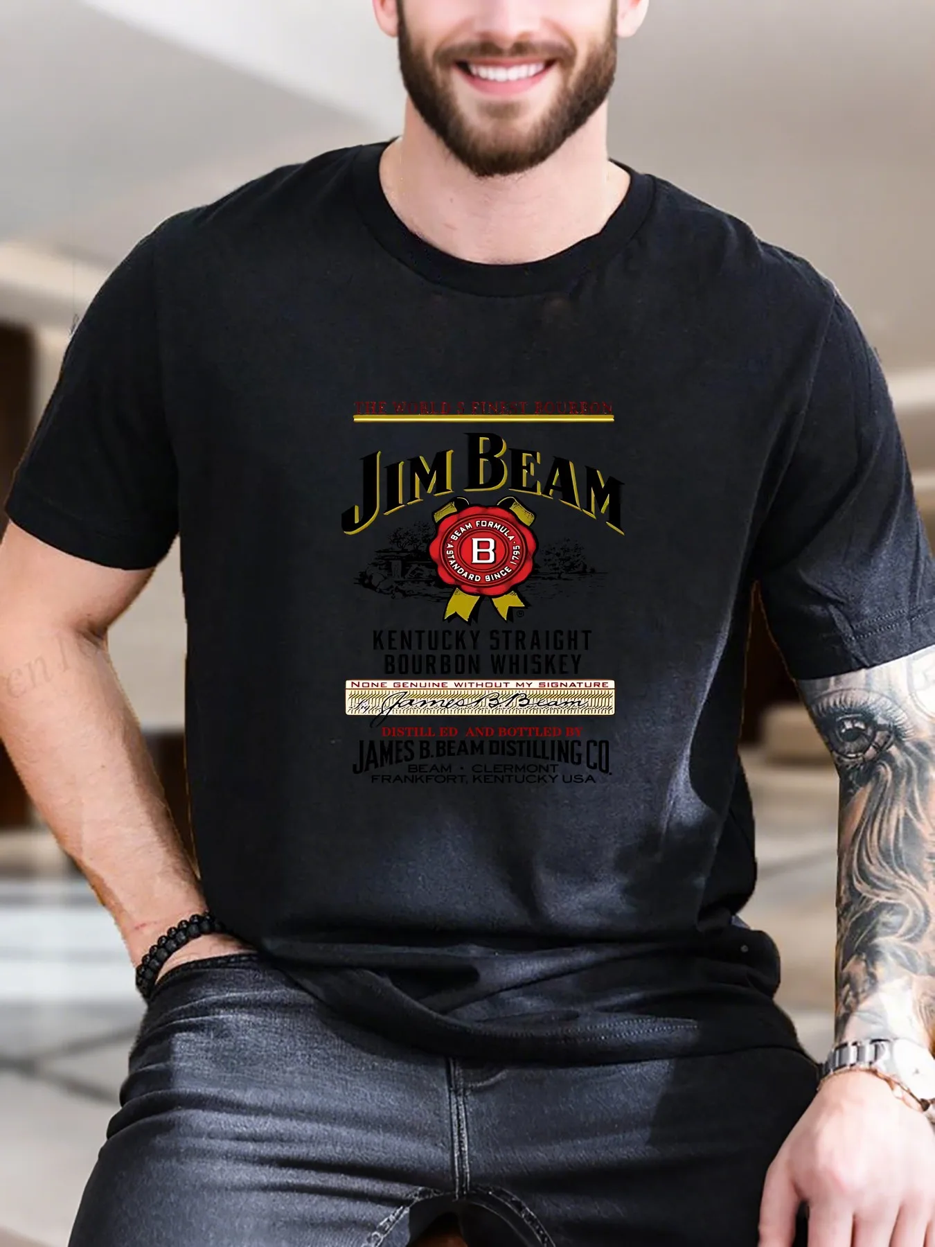 

New Arrival Fashion Men's Whiskey Label Print Short Sleeve T-Shirt 100% Cotton Breathable Comfortable Casual Vintage Desi