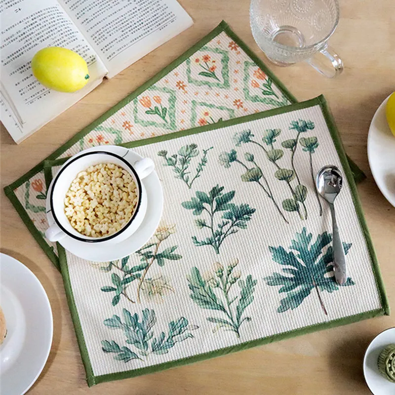 

1Pc 30x40cm Rectangle Cotton Woven Flower Plant Printed Dining Table Mat Insulation Pad Home Kitchen Placemat