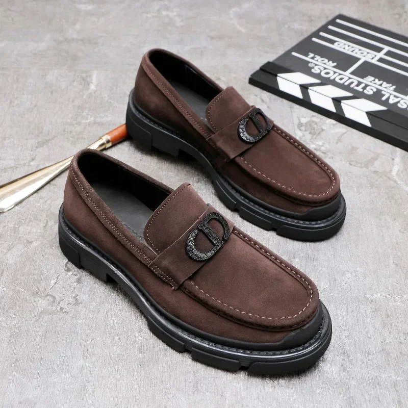

New Suede Formal Business Thick Soled Oxford Shoes Luxury Men's Dress Shoes Male Casual Genuine Leather Wedding Party Loafers