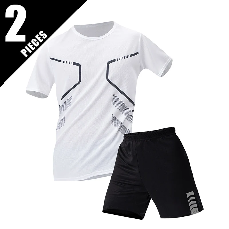 

2-piece Four Seasons Men's Short Sleeve Set 6-Color Quick Drying T-shirt for Youth Sports Running Comfortable and Casual