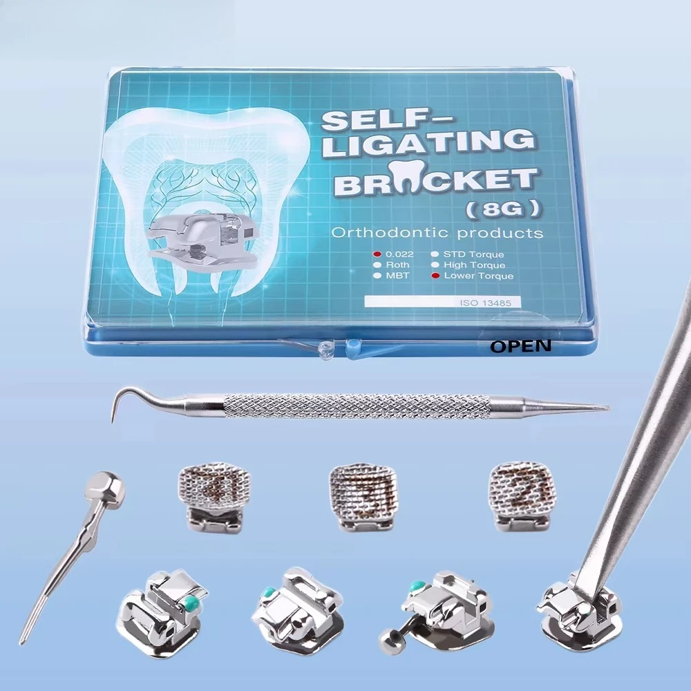 28pcs/kit AZDENT Dental Self-Ligating Brackets Metal Brace Movable Hook Auxiliary Hole with Buccal Tube High Torque/Lower Torque