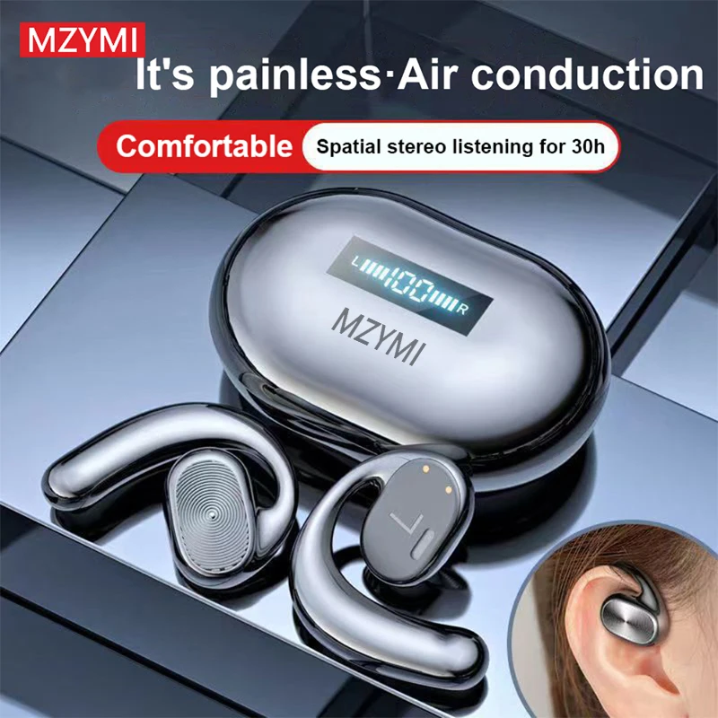 MZYMI headphone Bluetooth, Earhook J99 earbud nirkabel 9D Stereo suara tahan air tampilan LED earphone olahraga