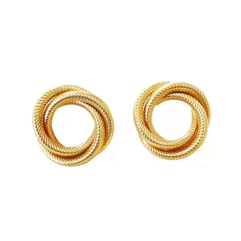 1 Pair Ear Studs Jewelry DIY Accessory Gifts Classic Trendy Gold Color Circle Fried Dough Twist Earring For Women