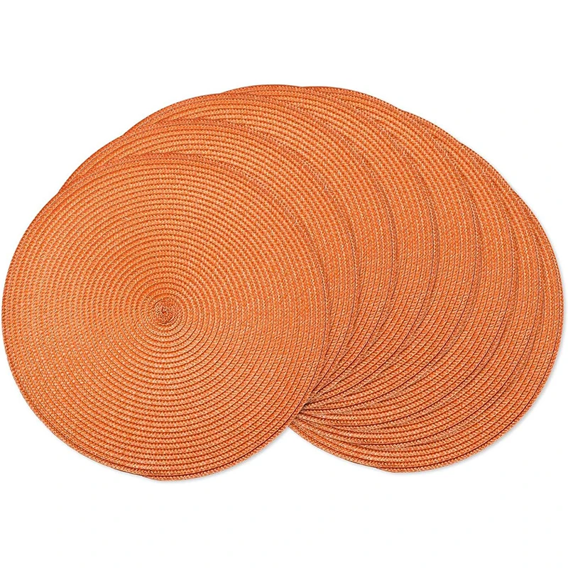 

Leather Textured Cotton Round Placemats Heat-Resistant Dining Table Mats Coasters Western Table Settings