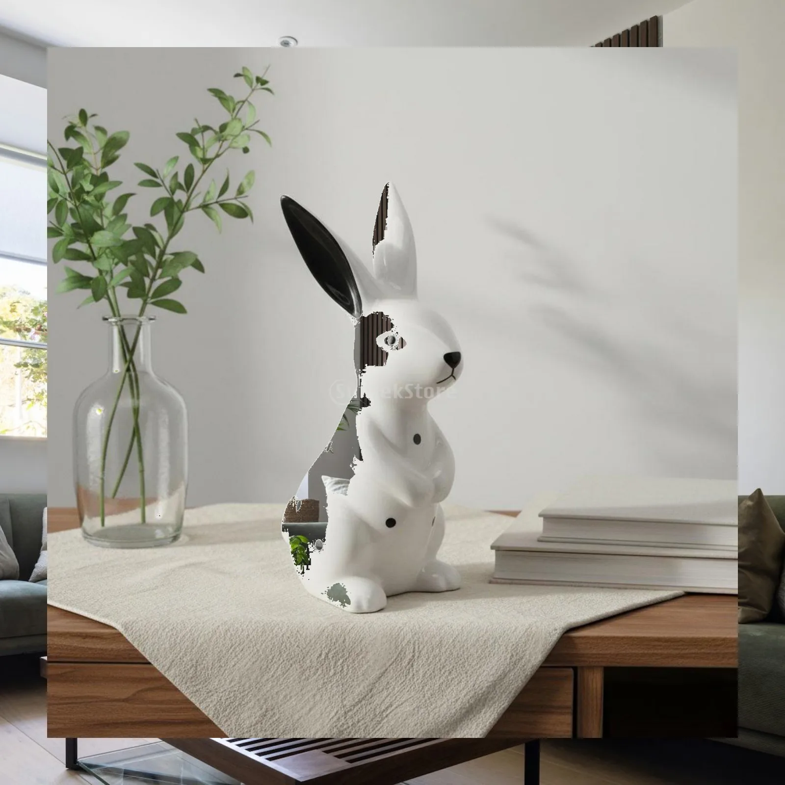 Glossy White Ceramic Bunny Ornament Porcelain Hare Statue with Gold Carrot for Shelf Desk Home Accent