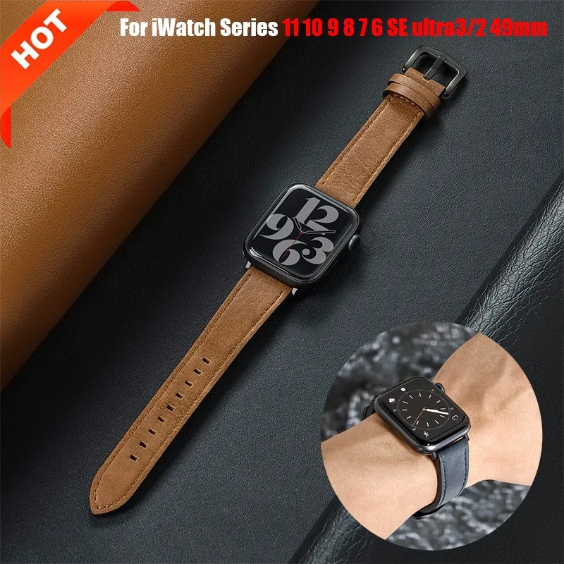 Lederarmband für Apple Strap Ultra3/2 49mm 11 10 9 7 8 3 4 5 6 SE 44 40mm Armband 38 42mm Serie Herren Hochwertiges 45mm 41mm Band