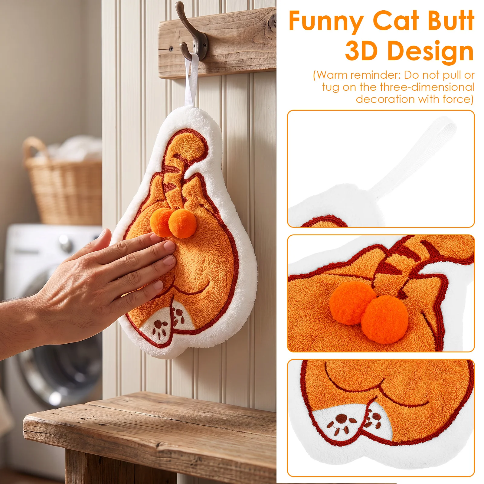 Cat Hand Towel Hanging Handkerchief Towel for Bathroom Kitchen Thick Absorbent Cleaning Cloth Accessories