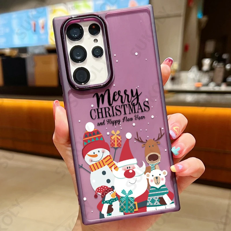 Cartoon Christmas New Year Gift Clear Silicone Case For Samsung Galaxy S22 S23 Ultra S21 S20 FE A53 A52 Shockproof Phone Cover