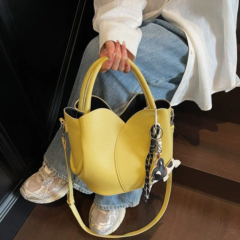 

Fashion 2 Set Tote Bag High Quality Soft Leather Handbag Bucket Bag For Women Brand Black Blue Female Simple Designer Bag