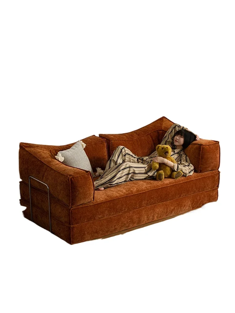 

Retro small apartment living room, folding sofa bed, dual-purpose fabric sofa