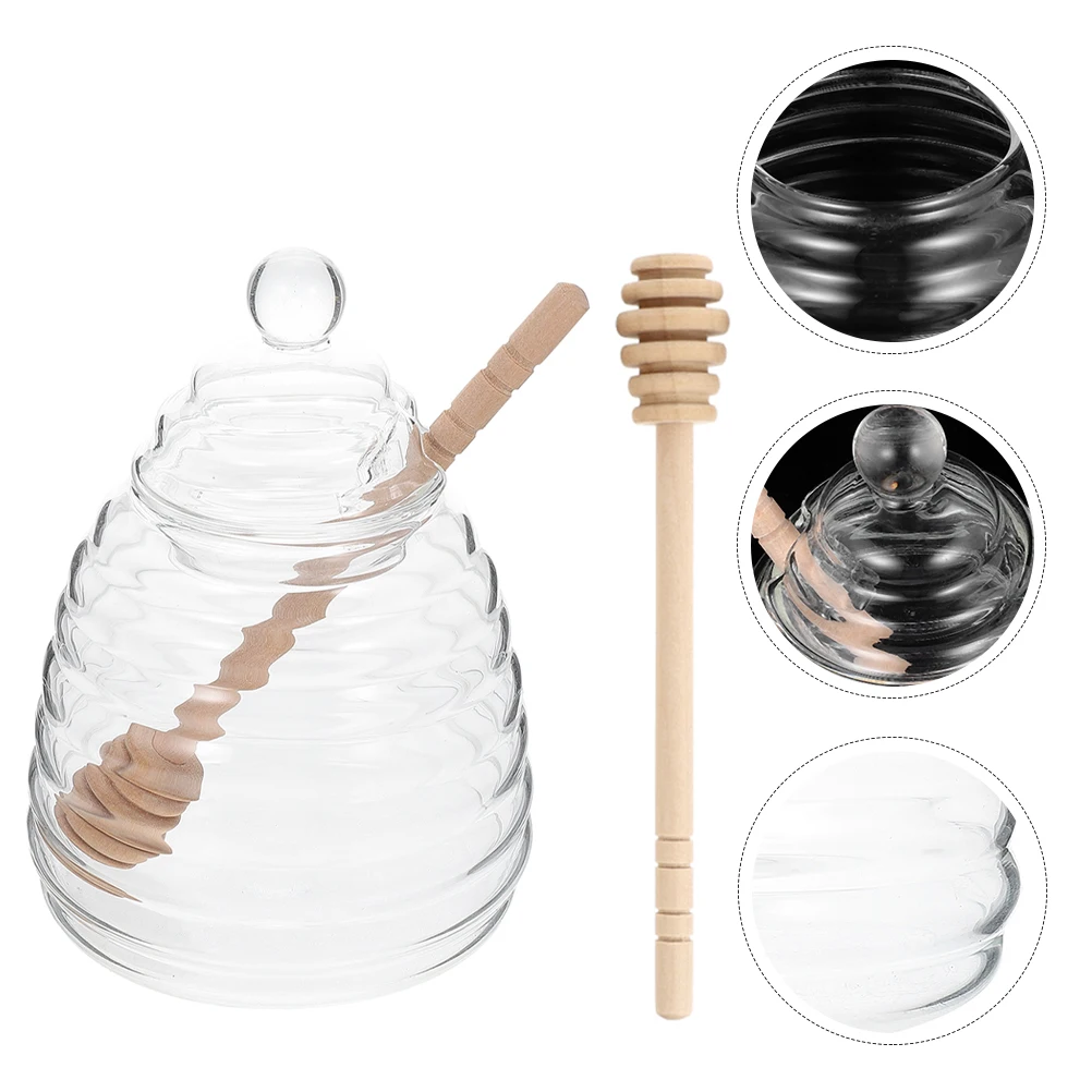 

1 Set Glass Lidded Pot With Stirring Rod Transparent Dispenser Kitchen Canister For Tea Candy Syrup Storage Household Container