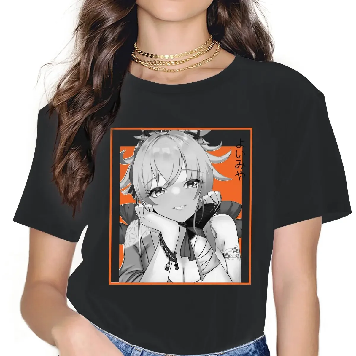 Camiseta feminina de manga curta Genshin Impact, estampa de garotas fofas, roupas Y2K soltas, moda Harajuku, tops casuais, verão, 2023