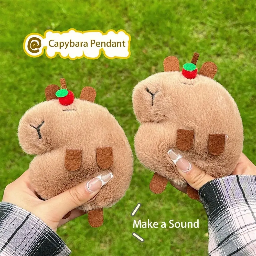 Keychain Capybara Pendant Animals DIY Craft Accessories Plush Toy Bag Pendant Make a Sound Keyring Key Chain Decoration