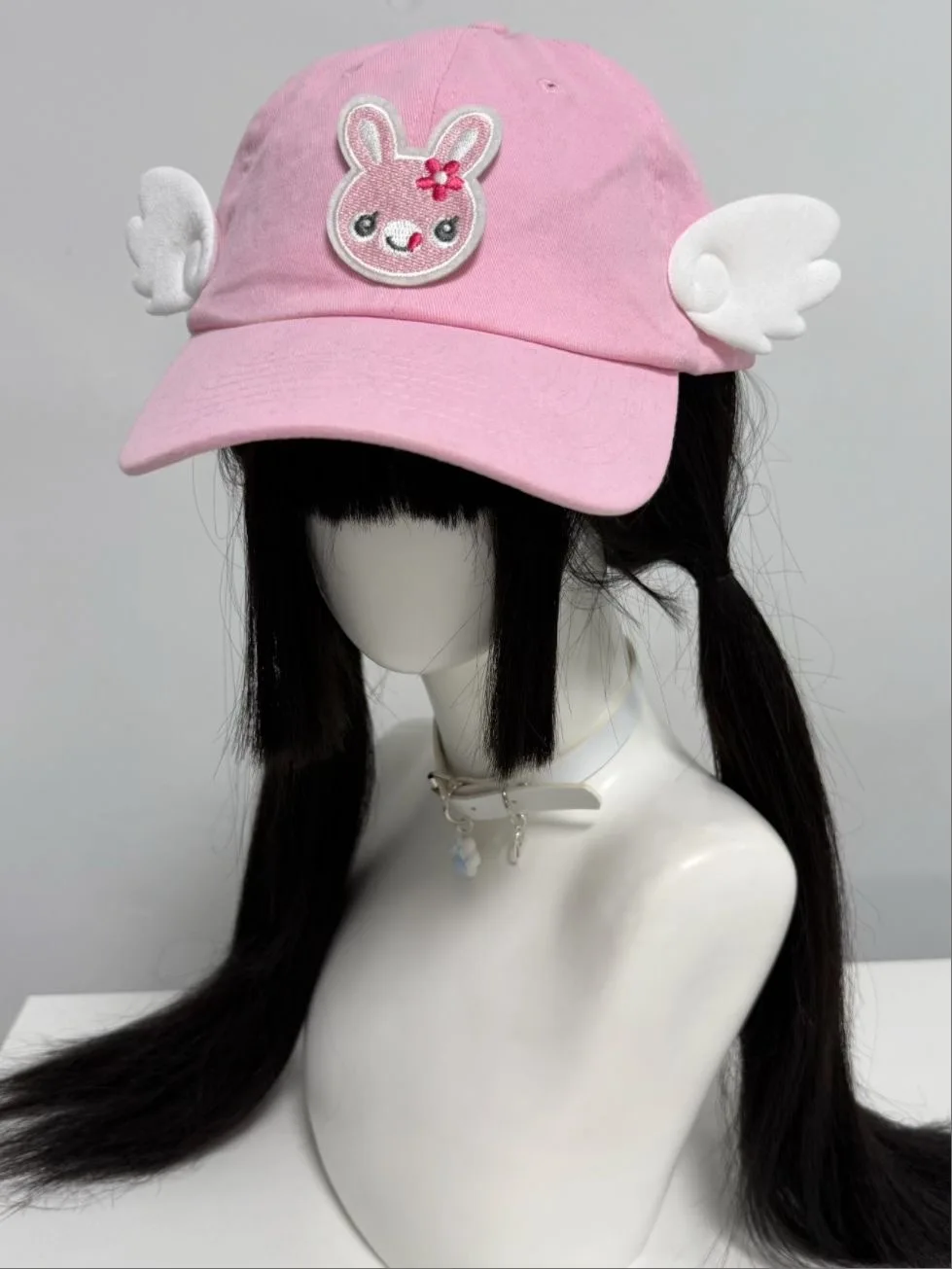 Conejo japonés bordado alas de Ángel Patchwork lindo gorra de béisbol rosa dulce chica Lolita Y2k accesorios sombreros para mujeres