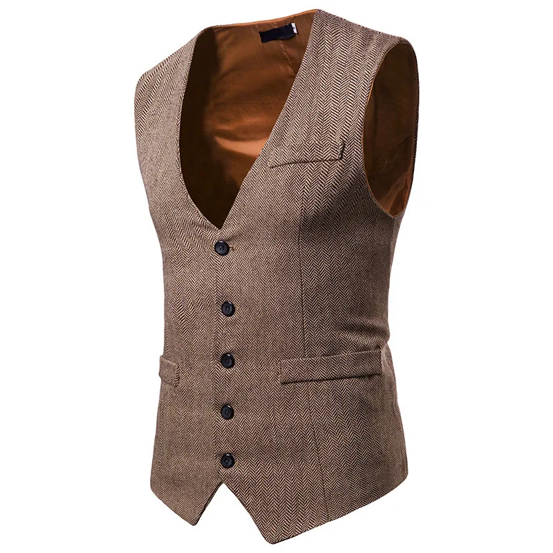 Hot Selling 2024 Autumn/winter Men's Herringbone Woolen Single Breasted Vest Style Men's Suit Jacket