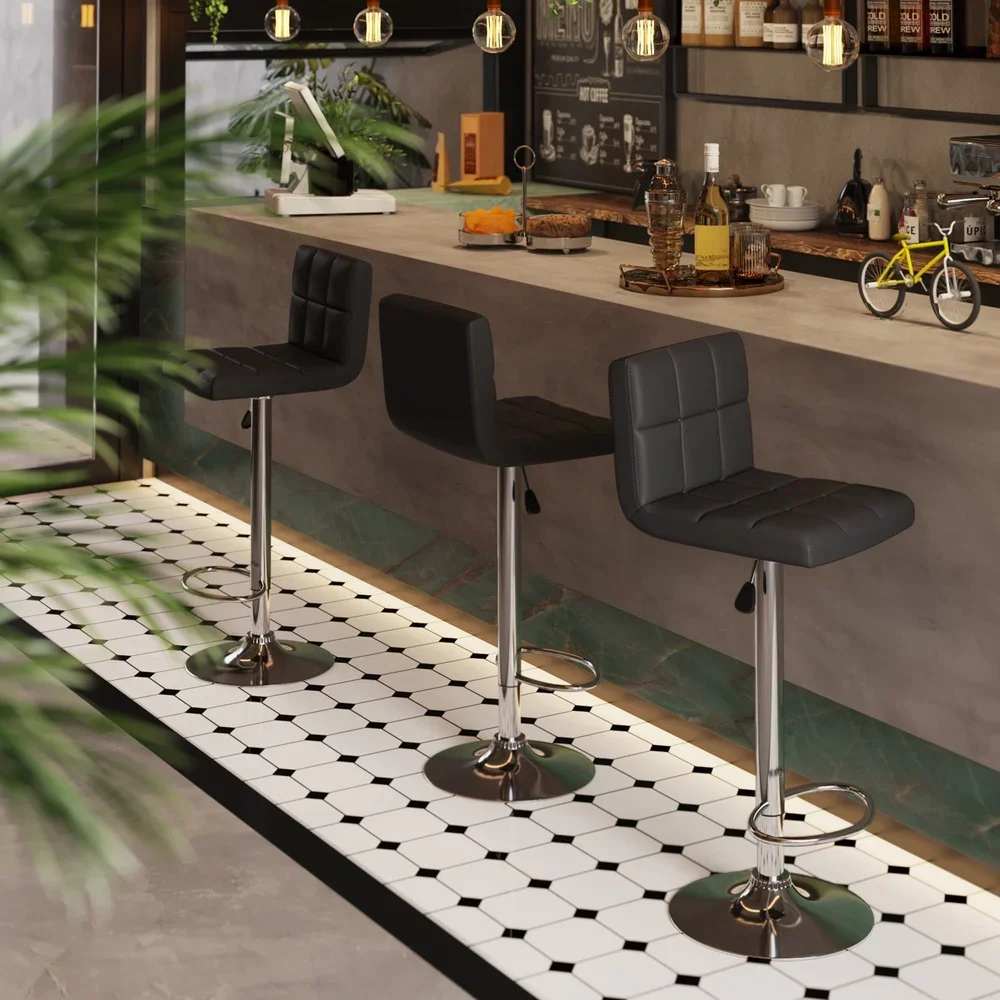 

Degree Swivel Adjustable Bar Stools Set of 2 PU Leather Kitchen Counter Chairs High Density Foam Durable Chrome Base