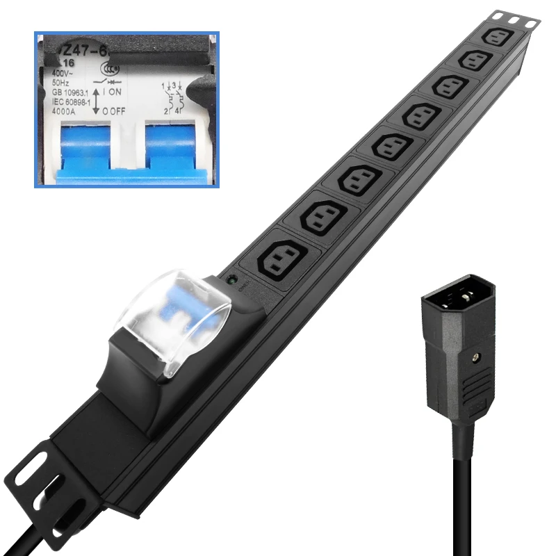 

PDU SPD Power Strip Distribution 8 Unit Network Cabinet Socket Plug 4000W Aluminium alloy Independent switch C13 SOCKET