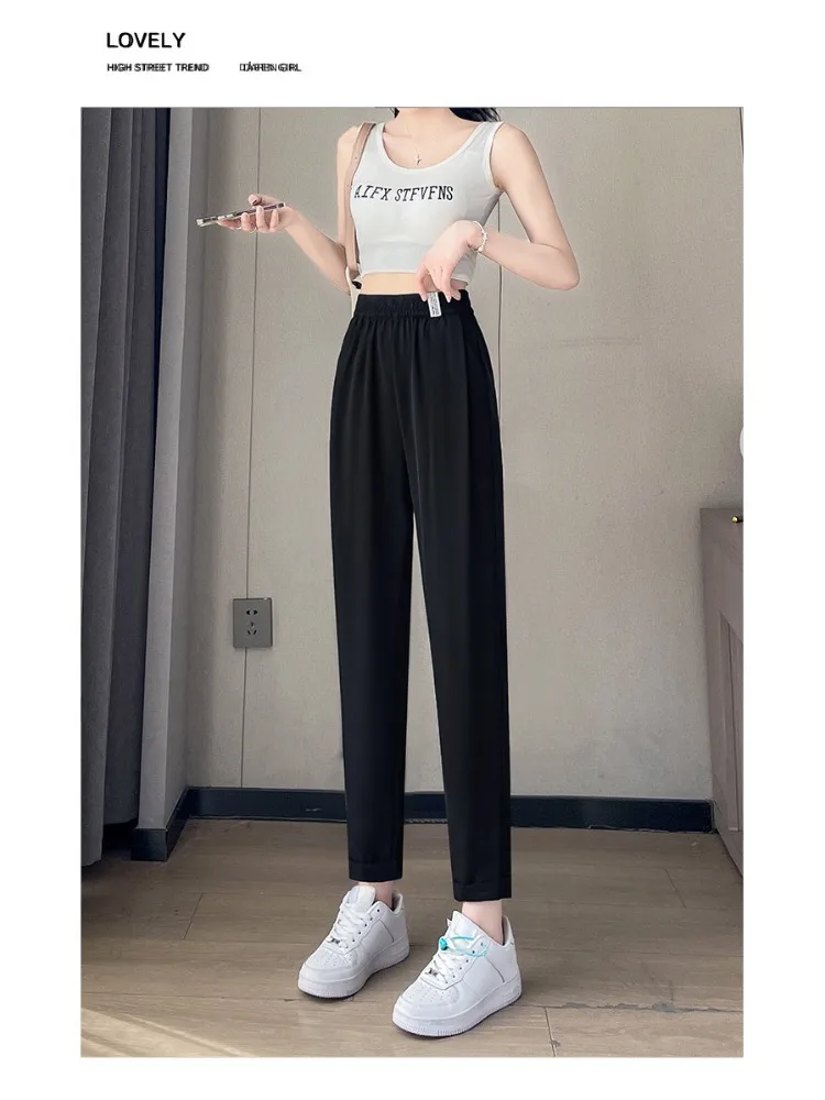 

Casual Women Suit Pants Summer Fashion High Waist Black Pants Female Korean Style Pocket Thin Nine Point Trousers S-3XL