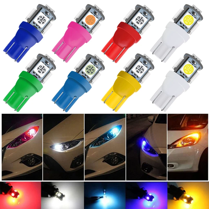 10 PCS T10 5W5 W5W LED Bulb 5050 5SMD 12V 7000K White Car Wedge Side Light Interior Dome Door Maps Trunk License Plate Lamps